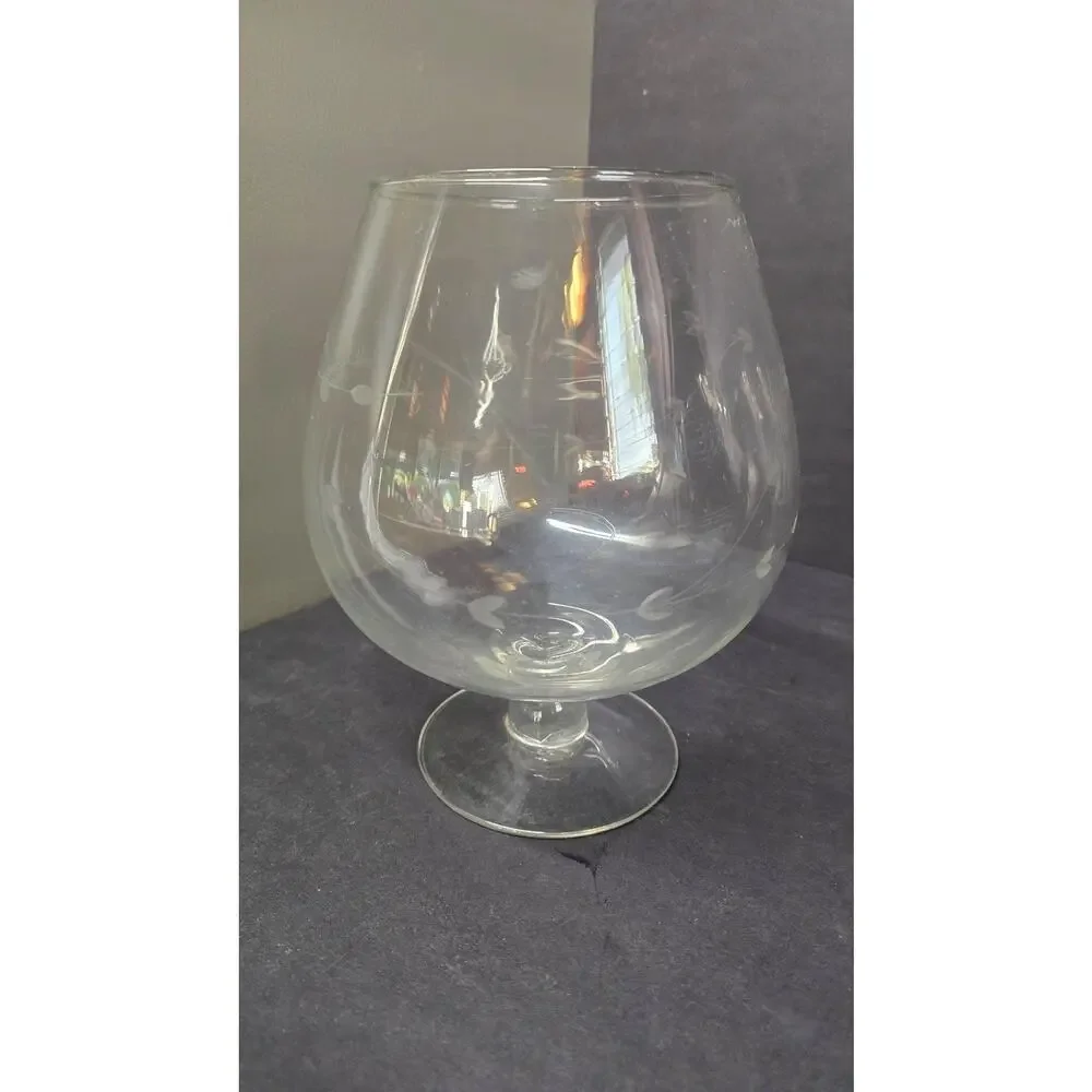 Vintage Princess House Large Snifter Glass Etched Leaf Vine Pattern Decorative